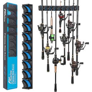 PLUSINNO Vertical Fishing Rod Holder, Wall Mounted Fishing Rod Rack, Fishing Pole Holder Holds Up to 9 Rods or Combos, Fishing Rod Holders for Garage, Fishing Gear and Gifts for Men