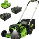 Greenworks 40V 21" Brushless (Smart Pace) Self-Propelled Lawn Mower, 2 x 4Ah USB Batteries and Charger Included MO40L4413 with Greenworks 40V Axial Leaf Blower, Tool Only, 2416202AZ