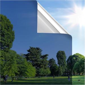 rabbitgoo Window Privacy Film One Way Window Tint for Home, Removable Reflective Heat Sun Blocking Anti UV Glass Door Covering, Mirror Tinting Film House Office, 35.4 in X 16.4 Feet, Blue Silver, 35.4" x 196.8"