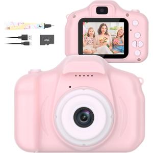 Kids Camera,26MP HD Mini Selfie Digital Camera for Kids,Toddler Camera1080P Video,Outdoor Toy for Holiday,Birthday Xmas Gift for 3-8 Years Old Girl Boy,Pink