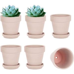 vensovo Pink Terracotta & Clay Pots with Saucer - 6 Pack 5 Inch Terra Cotta Pot Ceramic Pottery Planter Cactus Flowerpots Drainage Hole, Great for Plants, Crafts and Wedding Favor
