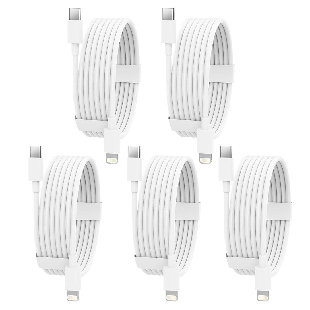 USB C to Lightning Cable 5 Pack 6FT [Apple MFi Certified] iPhone Fast Charger Fast Charging Type c to Lightning Cable for iPhone 14 13 12 11 Pro Max Xr Xs 8 and More - White