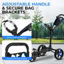 SereneLife Golf Cart Lightweight Foldable Golf Push Cart - Aluminum Folding Trolley with Adjustable Handle, Elastic Bag Straps, Dual Brakes, Scorecard & Cup Holders for Easy Maneuverability