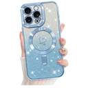 Bonoma Compatible with iPhone 16 Pro Max Case Support for MagSafe, Plating Heart Glitter Magnetic 2* Screen Protector TPU Camera Protection Back Cover for Girls Women -Blue
