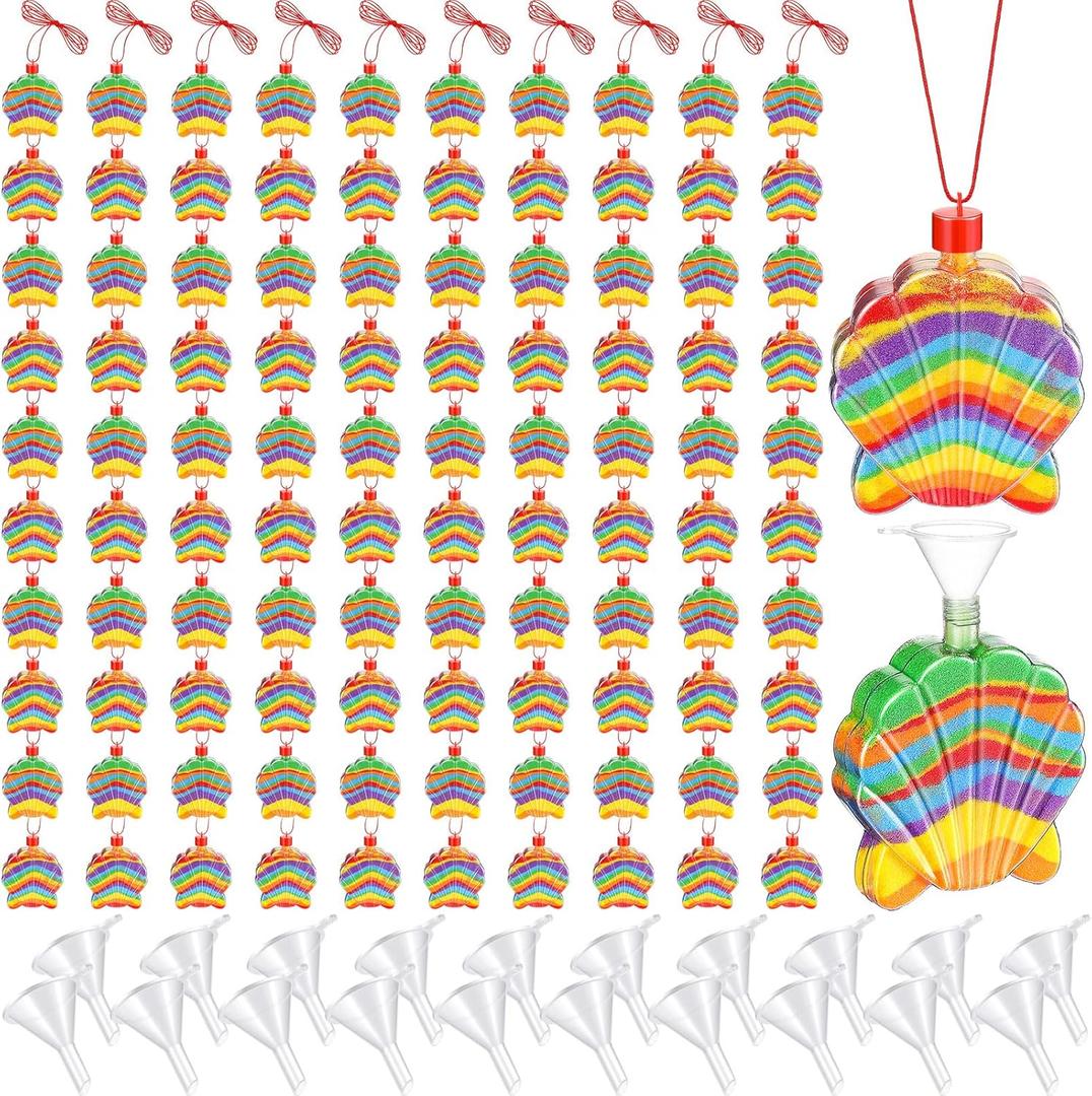 Tanlade 50 Pcs Shell Shaped Sand Art Bottle Necklaces for Crafts Create Your Own Art for DIY Craft Making Classroom Activities Party Favors, Sand Not Include