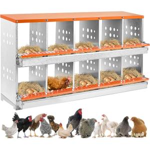 Nesting Boxes for Chickens, 10 Compartment Chicken Nesting Box with Automatic Egg Collection, Chicken Coop Accessories Galvanized Steel, Roll Away Nesting Box for Chickens, Hens, Ducks (Orange)