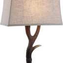 JONATHAN Y 29.5" Brown/Clear Antler Rustic Table Lamp for Cabin Decor, Faux Resin and Crystal Base, Light Grey Linen Shade, LED Bulb Included, UL Listed JYL6306A