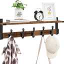 Homode Coat Rack Wall Mount, 29 Inch Long Shelf with Hooks, Wood Entryway Shelf with 5 Hangers for Hanging Hat Jacket Backpack Purse, Rustic Brown Black