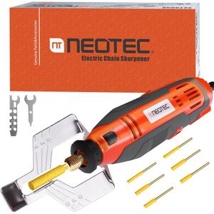 NEOTEC Electric Chainsaw Sharpener Kit Multi-Purpose Chain Saw Sharpener Tool with 6 Titanium-Plated Diamond Bits Saves Time Easy to Use De Cadena De Motosierra for All Chainsaw Chain