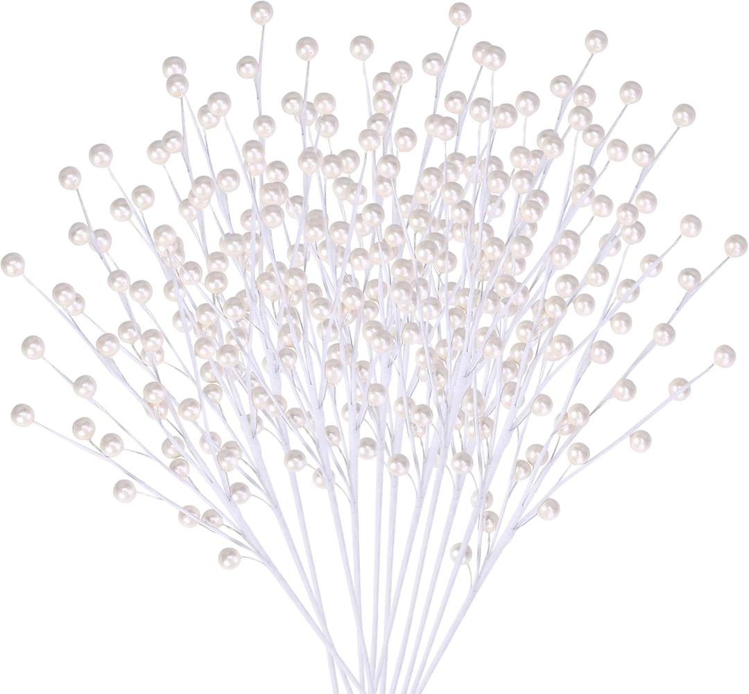 GREENTIME 12 Pack White Christmas Ornaments Artificial Berry Stems 14" Fake Holly Berry Picks for Christmas Tree DIY Wreath Crafts Vase Fireplace Home Decor