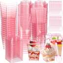 Mifoci 300 Pcs 5 oz Pink Plastic Dessert Cups with Lids and Spoons Mini Clear Reusable Yogurt Parfait Appetizer Cup for Wedding Baby Shower Party Picnic Dessert Fruit Pudding Ice Cream Cake
