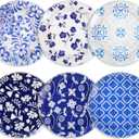 12 Pcs 10 Inch Blue and White Plastic Plate Floral Thickened Blue White Serving Dishes Vintage Heavy Duty Platters Reusable for Dinner Salad Dessert Appetizer, Microwave and Dishwasher Safe