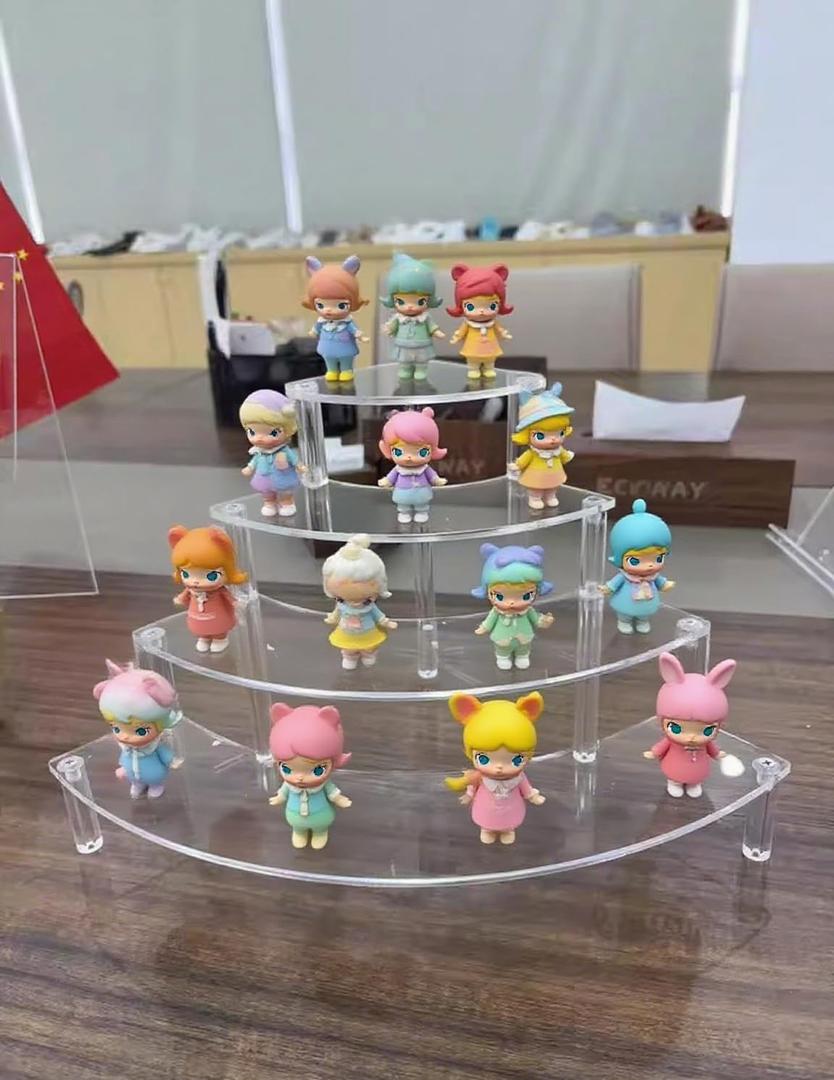 Gonice Small Clear Acrylic Display Riser, 4 Tier Desktop Display Stand for Mini Figurines, Doll, Corner Shelf for Home, Office