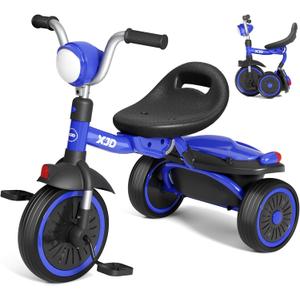 XJD Toddler Tricycle, Foldable Toddler Bike with Pedals, Tricycle for 2-5 Year Olds, Adjustable Comfortable Seat, Christmas Birthday Gifts for 1-5 Years Old Boys and Girls (Blue)