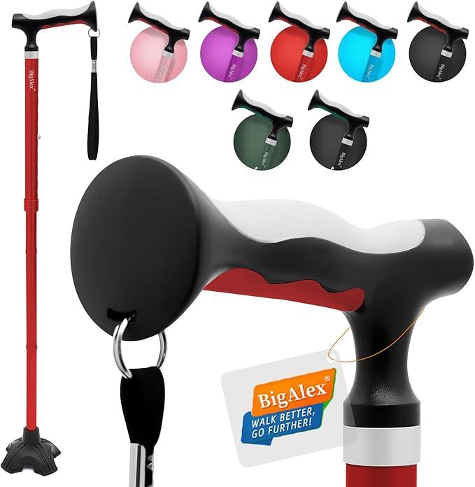 BigAlex Lightweight Collapsible Walking Cane with Soft Comfortable TPR Handle for Seniors and Elderly Adults, Larger Handle for Comfort, Adjustable Support Stick, Portable Travel Aid for Men & Women (Green)