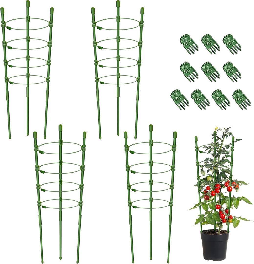 Legigo 4 Packs 30inch Plant Support Cages with 3 Adjustable Support Rings- Small Tomato Cage for Pots Plant Holder for Home Garden Balcony for Orchids, Tomato, Vegetables, Flowers, Climbing Plants Legigo 4 Packs 30inch Plant Support Cages with 3 Adjustable Support Rings- Small Tomato Cage for Pots Plant Holder for Home Garden Balcony for Orchids, Tomato, Vegetables, Flowers, Climbing Plants