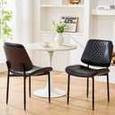 Dining Chairs Set of 2, Upholstered PU Leather Armless Chair, Mid Century Modern Dining Room Chairs, Retro Walnut Bentwood Kitchen Chair with Metal Legs and Adjustable Feet, Black