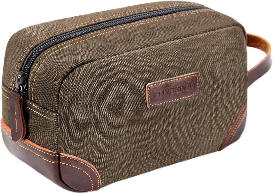 emissary Men's Toiletry Bag, Leather and Canvas Travel Toiletry Bag, Dopp Kit for Men, Travel Bathroom Bag Men's Shaving Kit, Travel Kit Small Bags for Men, Shaving Bag for Travel Accessories (Coffee)
