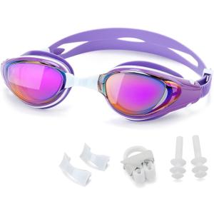 Nearsighted Swim Goggles, Shortsighted Optical Swimming Goggles No Leaking Anti Fog UV Protection for Adult Men Women (-2.5, Purple)