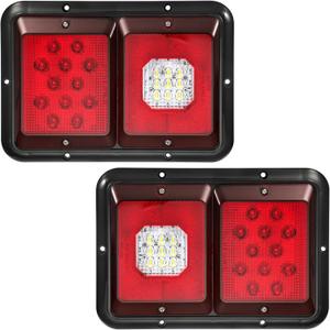 Partsam 2Pcs Double Led Trailer Tail Lights with Horizontal Mount Dual Stop Turn Tail Backup Reverse Lights 33 LED, Surface Mount RV Double Led Taillights, RV Double Led Tail Lights, Black Base (Red)