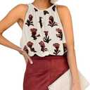 HOCANDY Womens Velvet Bubble Tank Top Floral Velvet Crop Tank Tops Crew Neck Racerback Sleeveless Flower Printed Cropped Top Apricot , Size Small