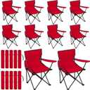 Huwena 10 Pack Folding Camping Chairs with Cup Holder and Carry Bags, Portable Outdoor Lawn Chairs Bulk for Picnic Party Backyard Events Beach Outdoor Activities, Red