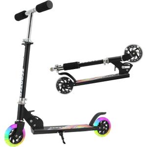 Scooter for Kids Ages 3+, Teens, Foldable Kick Scooter with Light up Wheels, Kickstand, 3 Adjustable Levels, Rear Brake, Lightweight (Black)