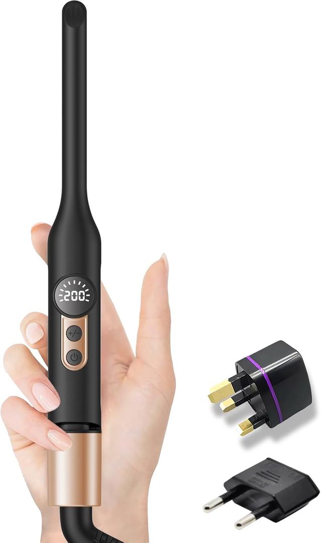 Mini Flat Iron Hair Straightener 1/3 Inch Pencil Flat Iron for Women Portable Travel Straightener and Curler 2 in 1 for Short Hair Beard and Pixie Cut with Adjustable Temp (Gold)