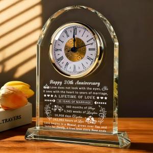 30th Anniversary Wedding Clock Gifts for Husband Wife, 30 Year Anniversary Romantic Gift for Him Her, Pearl Anniversary Clock Gifts for Couple Women Men, 30 Years of Marriage Gifts
