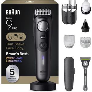 Braun Series 9 PRO All-in-One Beard & Body Grooming Kit for Men, Cordless Trimmer, Hair Clippers & Shaver for Face, Hair & Body with Gillette Labs Razor, AIO 9555