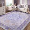RELEANY Area Rugs 8'x10' Washable Non-Slip, Floral Vintage Distress Print Pattern Medallion Carpet for Living Room Bedroom Dining Room, Light Purple Brown