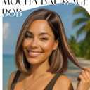 GORGIUS Brown Highlight Bob Lace Front Wig Glueless Straight Short Wigs Upgrade with Human-Hair-Like Sythetic Hair Pre Cut Pre Plucked Side Part Hairline 12 Inch