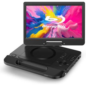 FANGOR 12.5" 1080P Portable Blu-Ray Player with 10.5" HD Swivel Screen, HDMI Out & AV in, Multi Media Player, 5 Hours Rechargeable Battery, Supports USB/SD Card, Last Memory