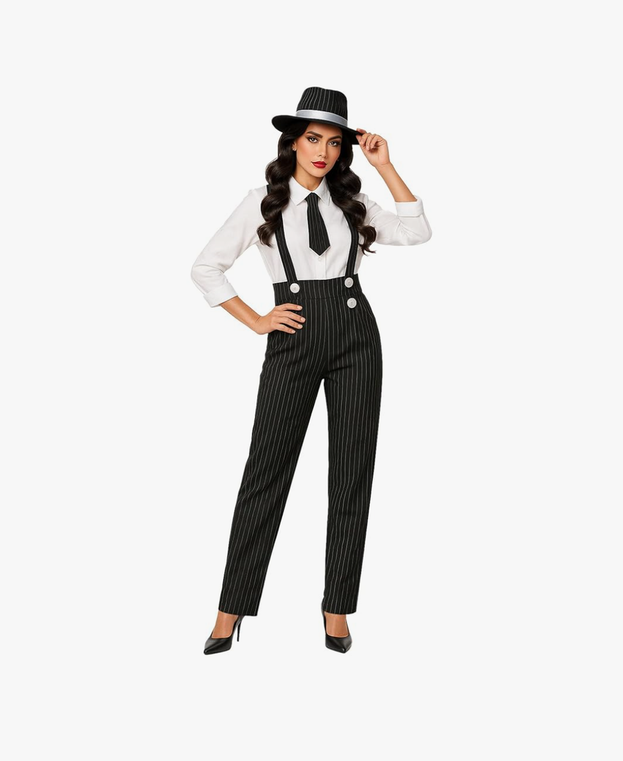 fun shack 20s Mobster Costume for Women, 1920s Gangster Outfit, Halloween Gangster Costume for Women, Vintage Style M