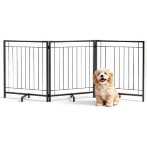 Faesun Dog Gate Indoor, Freestanding Dog Fence, 59x24-Inch Metal Pet Gate for Dogs, 3-Panel Puppy Gates for Doorways, Hallways, Stairs, Black