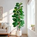 Artificial Fiddle Leaf Fig Tree 5FT, Faux Fig Tree Indoor with Natural Wood Trunk & Realistic Leaves with Moss Pot Fake Ficus Tree Large Faux Floor Plant for Living Room Home Decor, House Plant