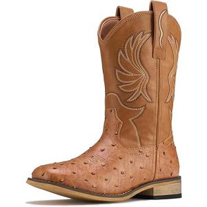Rollda Kids Cowboy Boots for Boys Girls Western Square Toe Cowgirl Boots with Walking Heel (Toddler/Little Kid/Big Kid) 13T