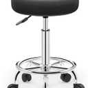 Rolling Stool with Wheels, PU Leather Small Office Chair with Foot Rest,Versatile Adjustable Swivel Stool for Tattoo Massage Salon Spa Teach Medical Facial Office Home Work Kitchen (Black)