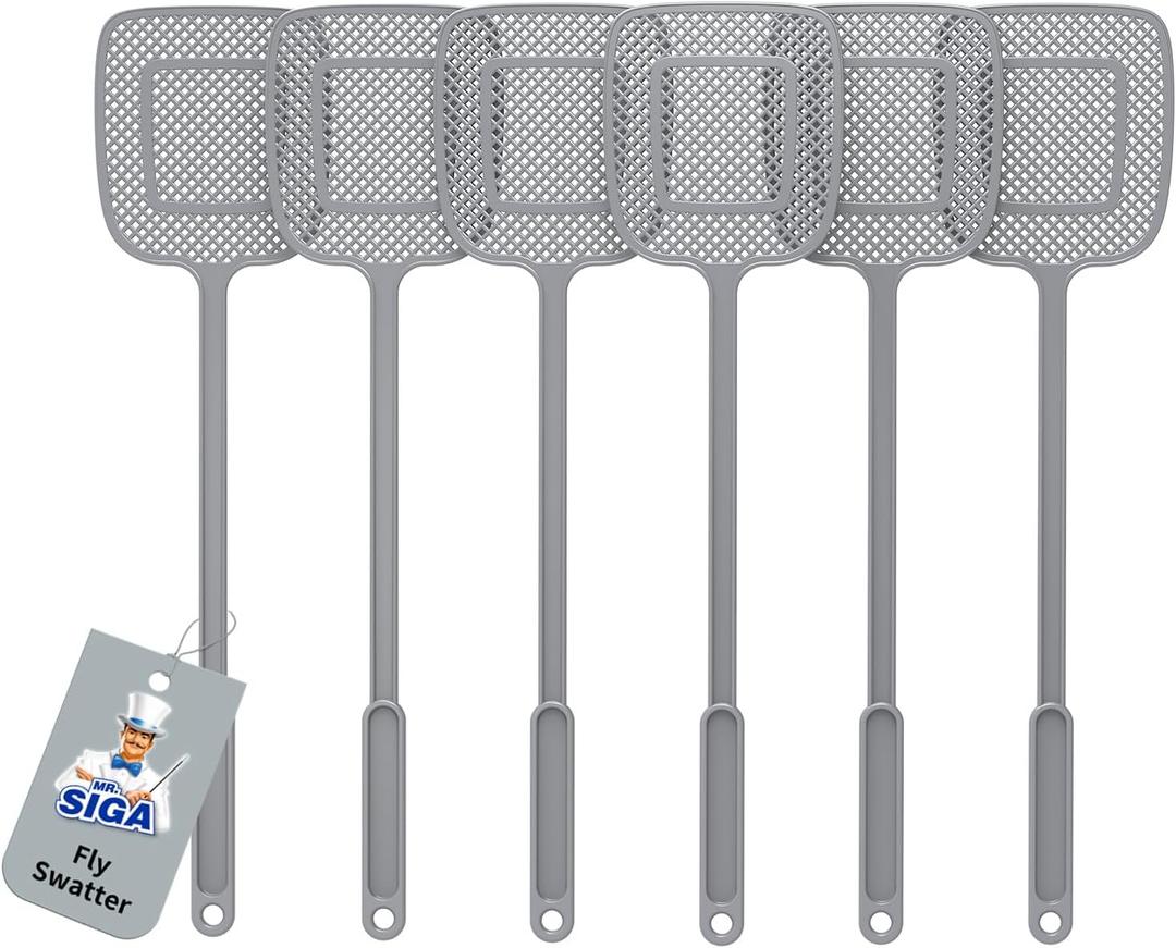 MR.SIGA Heavy Duty Long Handle Fly Swatter, Gray, 6 Pack