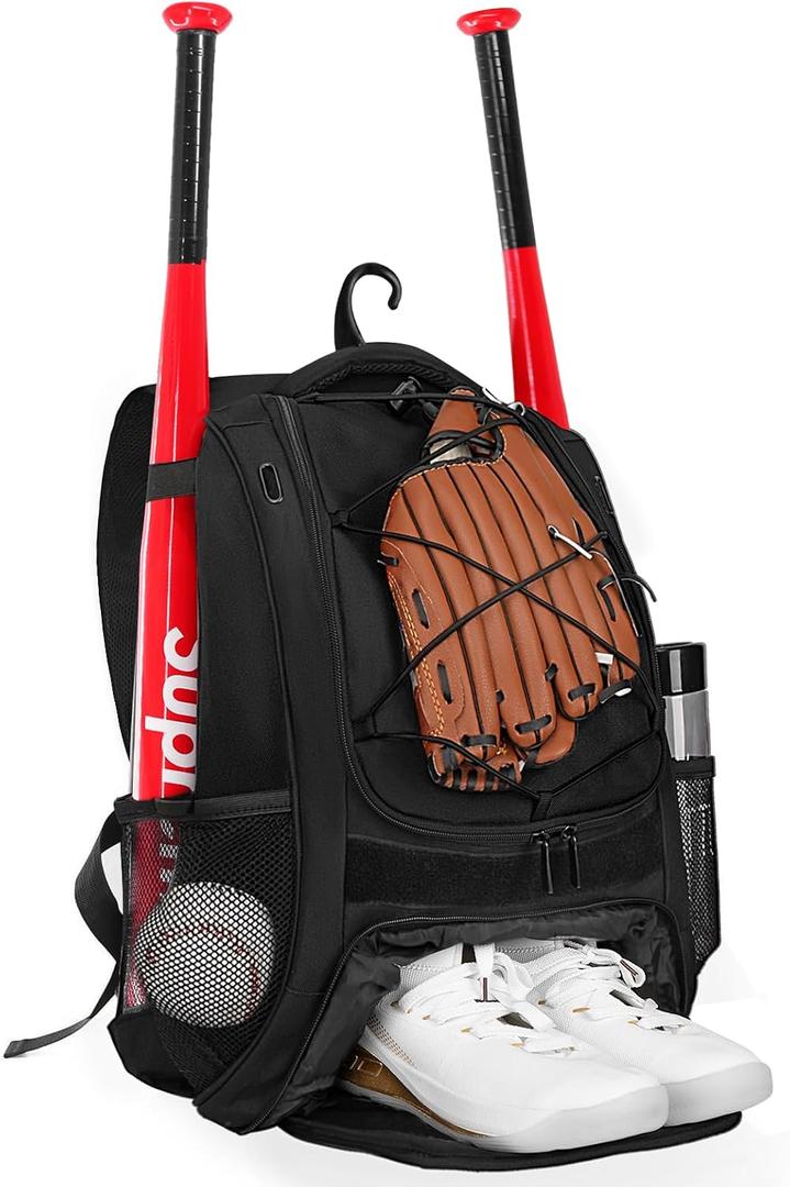 Goloni | Baseball Backpack, Baseball Bag for Adult, Softball Bat Bag with Shoes Compartment, Large Main Compartment for Helmet & accessories, Fence Hook