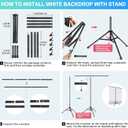 White Backdrop with Stand for Photoshoot, 5X6.5ft White Photo Backdrop with T Shape Background Backdrop Stand for Photography, Portable Photo Backdrop Curtain Stand Kit w Carrying Bag 5 Spring Clamps