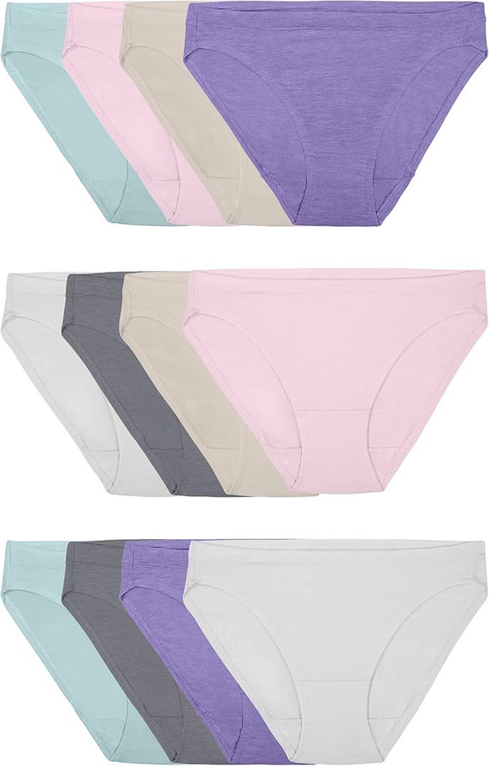 Fruit of the Loom Women's Modal Underwear (7, Bikini - 12 Pack - Purple/Cashmere/Grey)