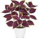 Artificial Plants Indoor 14.2" Small Fake Perilla Plant in Pot Potted Plants Artificial Decor Faux House Plant with White Pot for Farmhouse Home Office Bathroom Living Room Table Shelf Decor (Dark Purple)