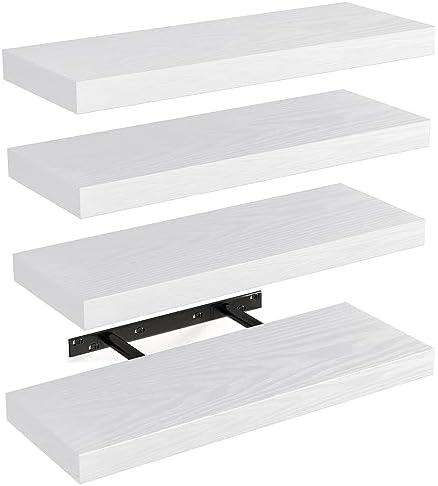 Fixwal 15.8in Floating Shelves, Rustic Wood Finish Wall Shelves Set of 4, Shelves for Wall Decor, with Invisible Brackets for Bathroom, Living Room,Bedroom and Kitchen(White)