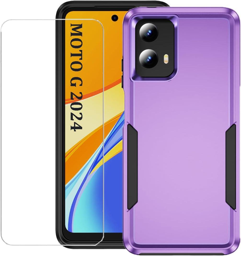 for Motorola Moto G 5G 2024 Case with Screen Protector, Moto G 5G 2024 Phone case,Slim Fit Military Grade Heavy Duty Rugged Protective Bumper Cover for Motorola G 5G 2024 (Purple)