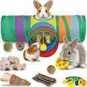 Mechpia Rabbit Toys, Bunny Tunnels and Tubes with Chew Toys for Grinding Teeth Apple Sticks Bamboo Carrot Loofah and Grass Ball for Rabbit Guinea Pig Chinchilla Ferret Rat