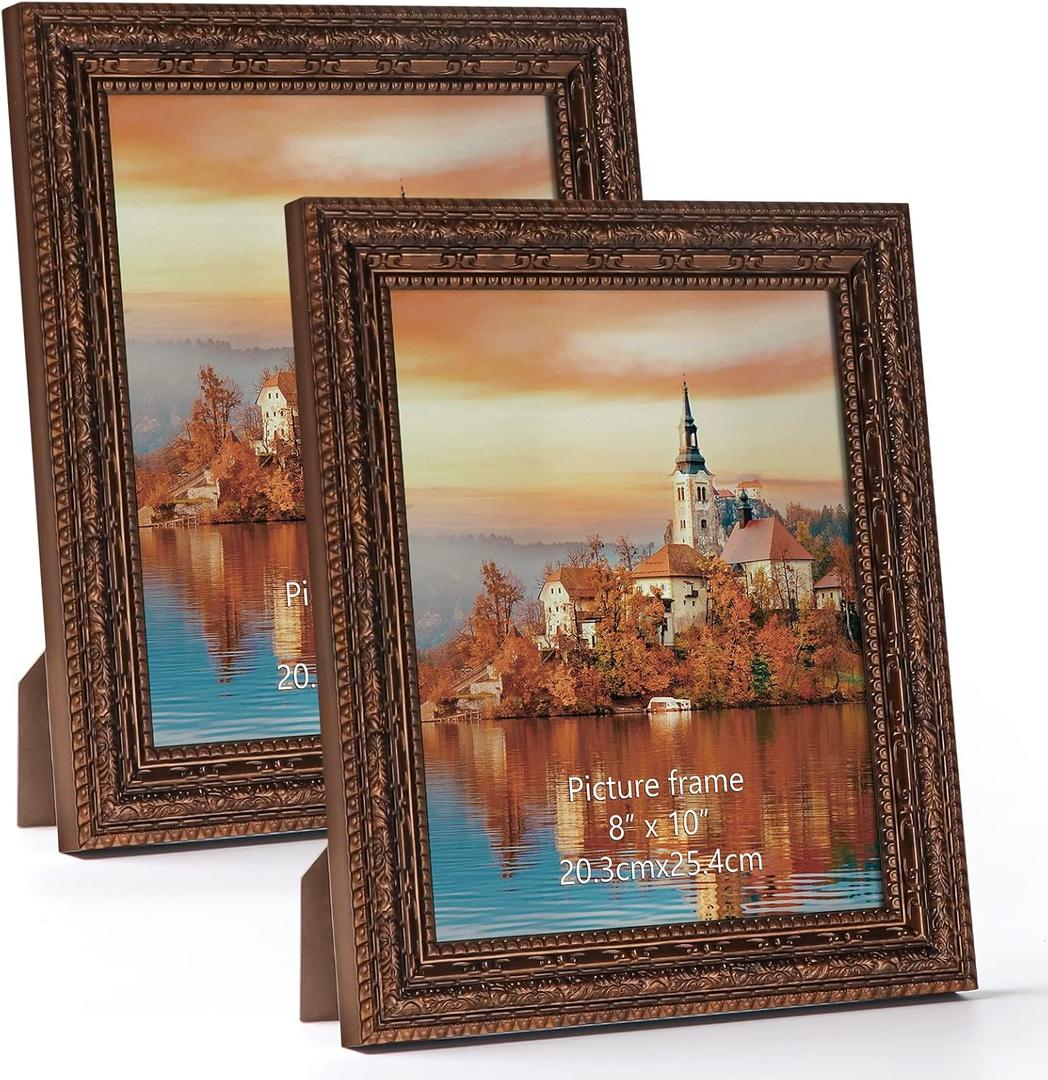 Edenseelake 8x10 Picture Frame Set of 2, Vintage Antique Ornate Photo Frame 8 by 10 for Tabletop or Wall, Bronze (8x10 inch)