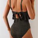 B2prity Womens One Piece Swimsuit Tummy Control Ruffled Bathing Suit V Neck Cutout Swim Suit Tie Back Swimwear (L)