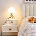 Mid Century Modern Table Lamp - Gold Glass Globe Desk Reading Lamp - Contemporary Minimalist Brushed Brass Bedside Desk Nightstand Industrial Vintage Bedside Table Light, 10"D x 10"W x 13.7"H