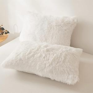 Furry Pillow Cases White 26"x20", Faux Fur Shaggy Plush Fuzzy Fluffy Decorative Pillow Covers Set of 2, Standard Velvet Cushion Cover with Zipper for Bedroom Interior